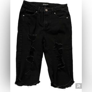 April Jeans High Rise Size 3 Black Cut Out Distressed Knee Length Jean Shorts